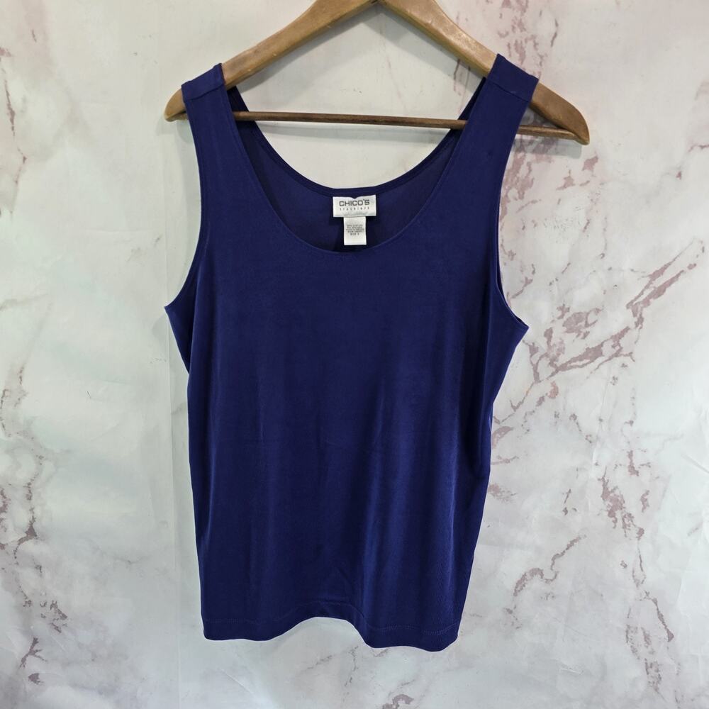 Chicos Tank Top Womens Large 2 Blue Under Shirt Knit Travelers Cobalt Indigo